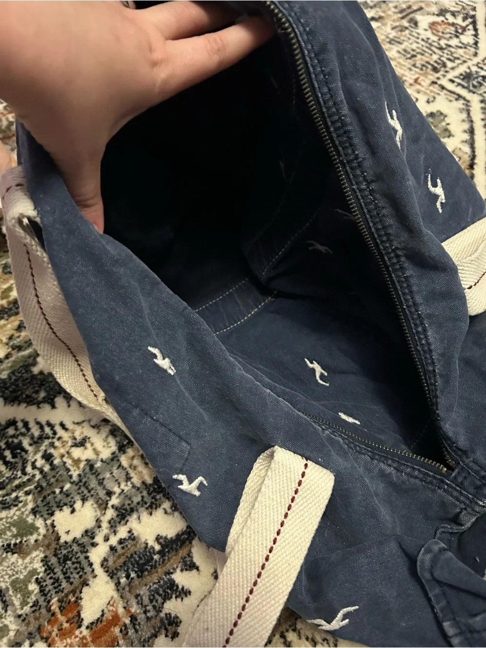 Hollister Navy Canvas Tote with White Strap Detailing